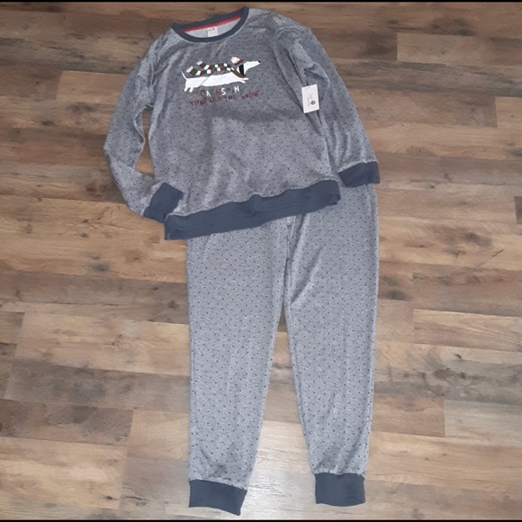 Secret Treasures Gray “Dachshing Through The Snow” pajama size L 12/14 - Picture 2 of 5